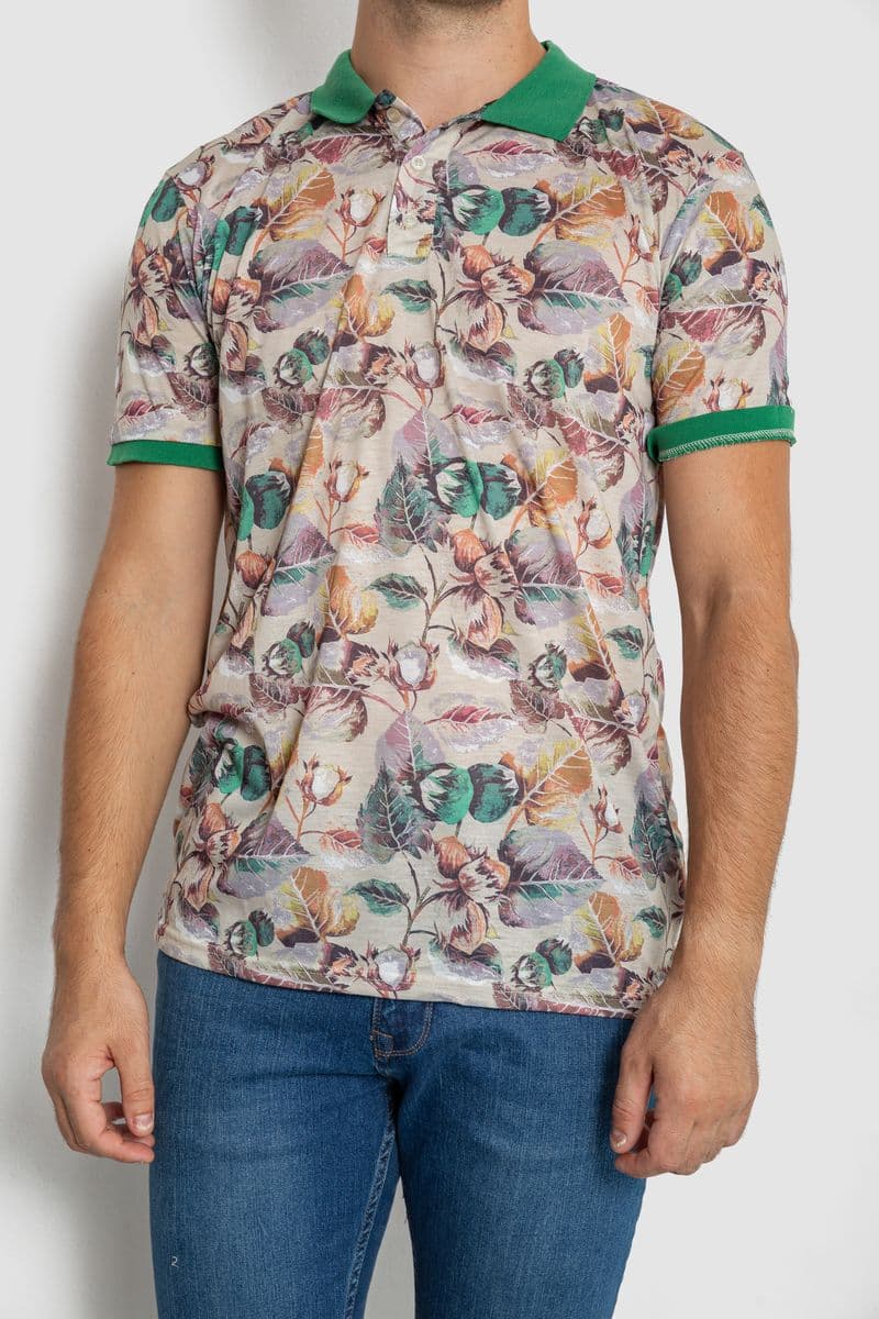 Поло чоловіче з принтом, колір бежево-зелений, 247R314 - зображення 1