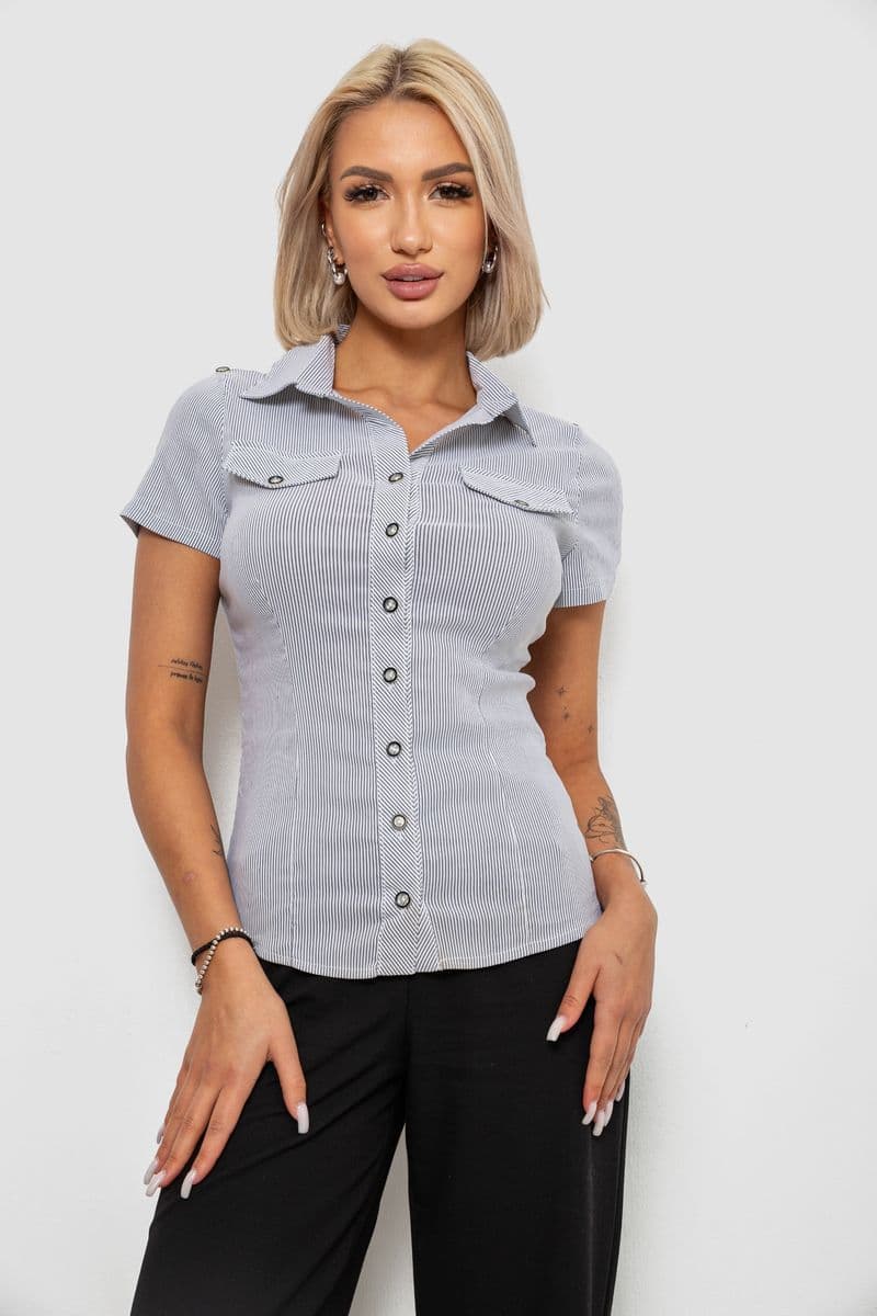 Сорочка класична в смужку, колір світло-сірий, 230R667 - зображення 1