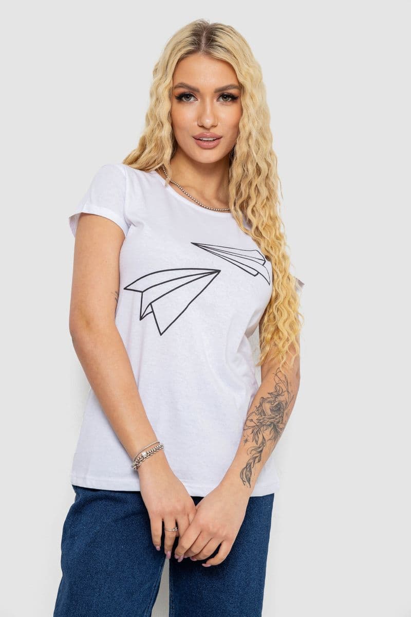 Футболка жіноча з принтом, колір білий, 244R2217 - зображення 1