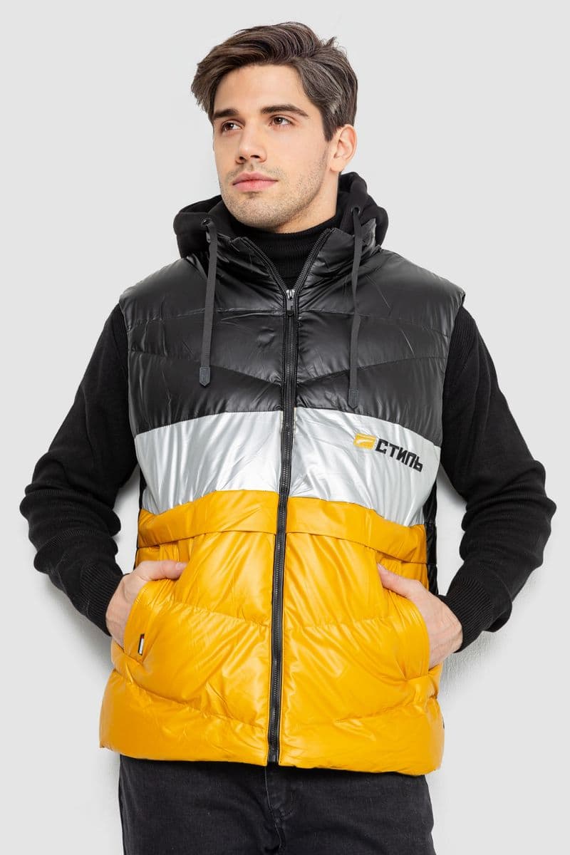 Жилетка чоловіча демісезонна, колір чорно-жовтий, 244R990013 - зображення 1