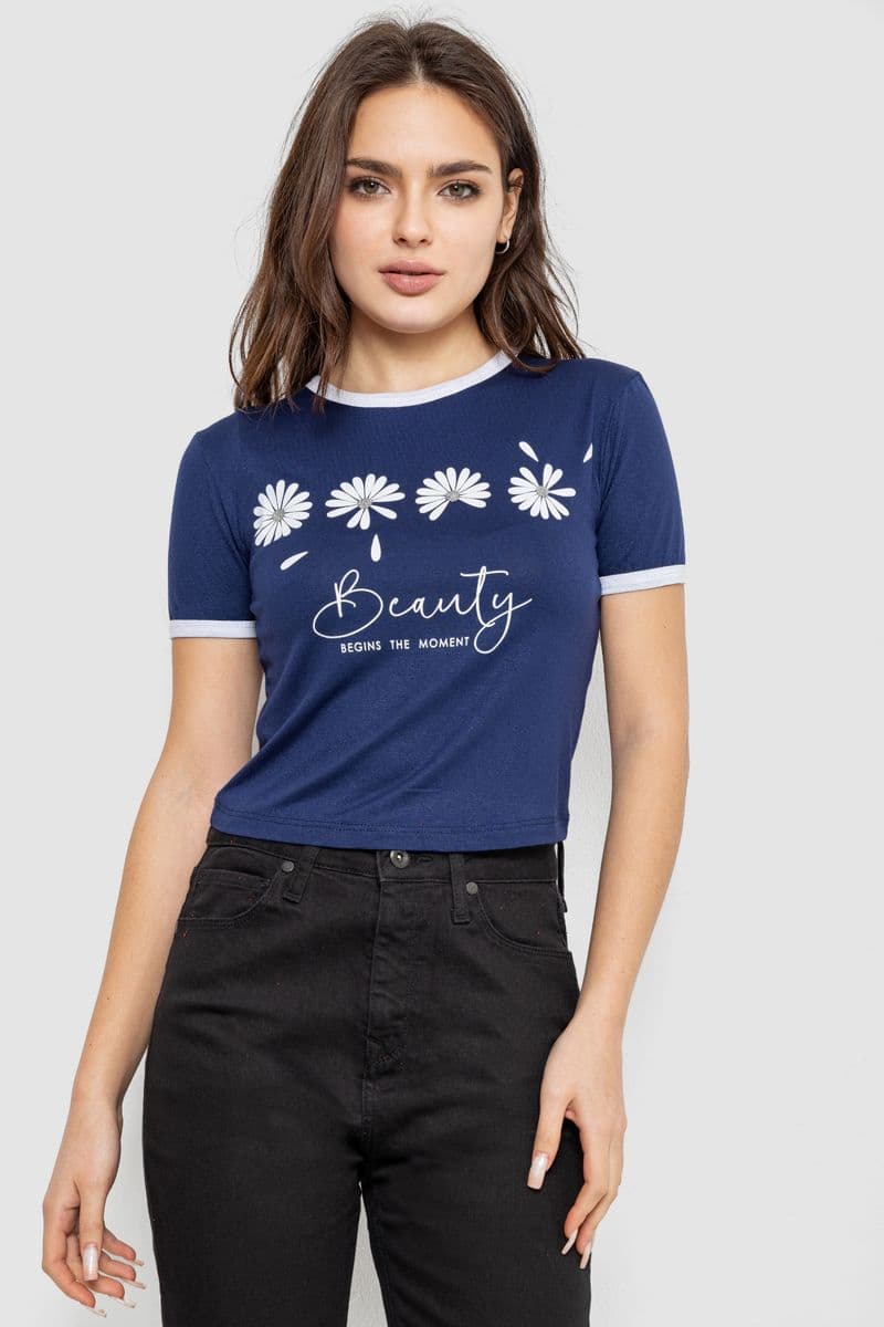 Футболка-топ жіноча з принтом, колір синій, 244R604 - зображення 1