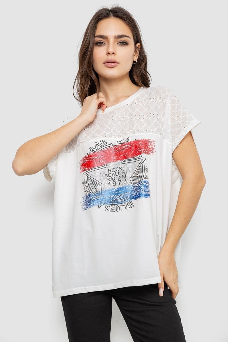 Футболка жіноча з принтом, колір молочний, 244RW532 - зображення 1