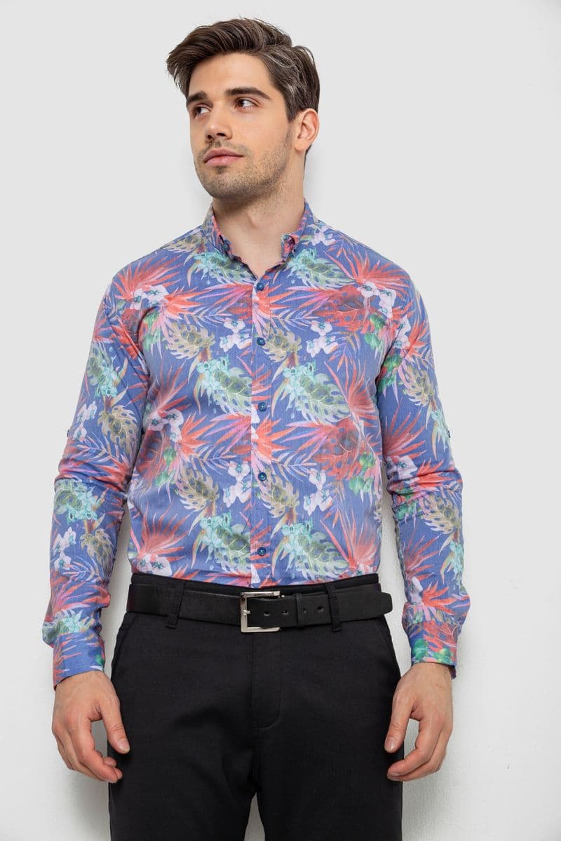 Сорочка чоловіча з принтом 214R1038, колір джинс, 214R3220 - зображення 1