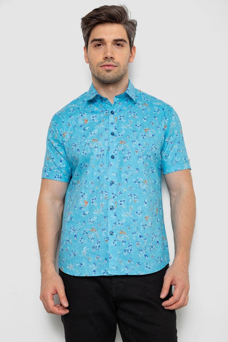 Сорочка чоловіча з принтом, колір блакитний, 214R6917-91 - зображення 1