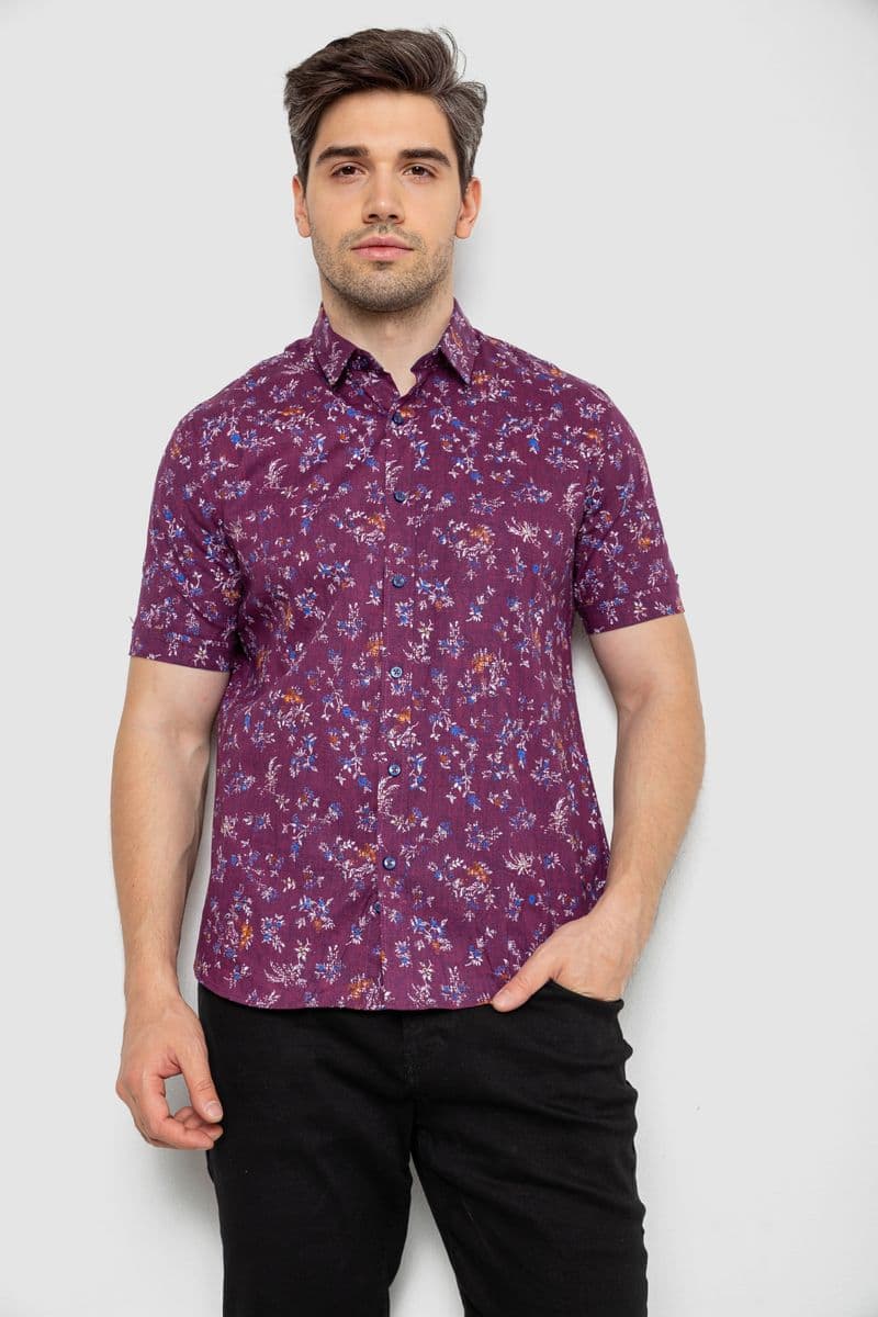 Сорочка чоловіча з принтом, колір сливовий, 214R6917-91 - зображення 1