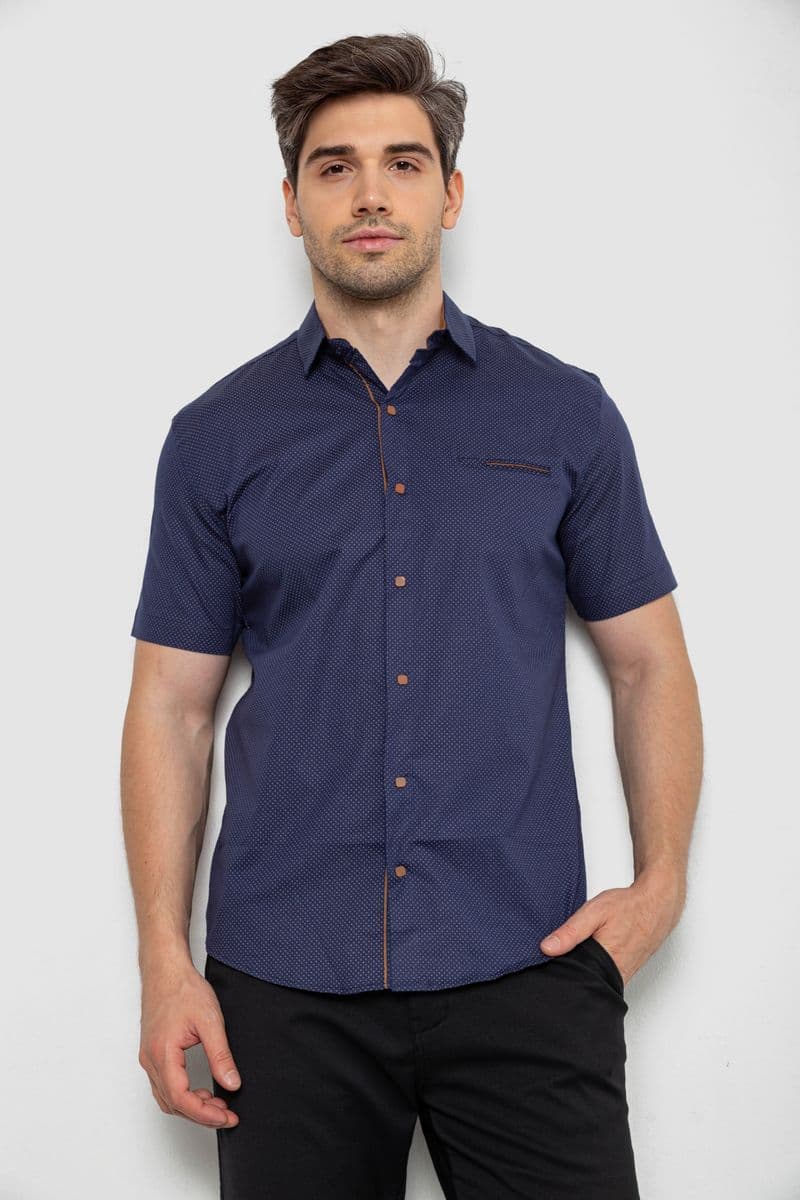 Сорочка чоловіча з принтом, колір синьо-бежевий, 214R7128 - зображення 1