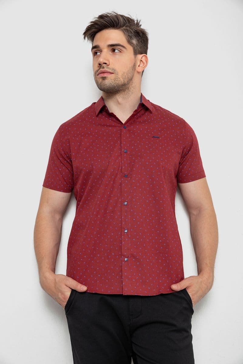 Сорочка чоловіча з принтом, колір бордовий, 214R7340-1 - зображення 1