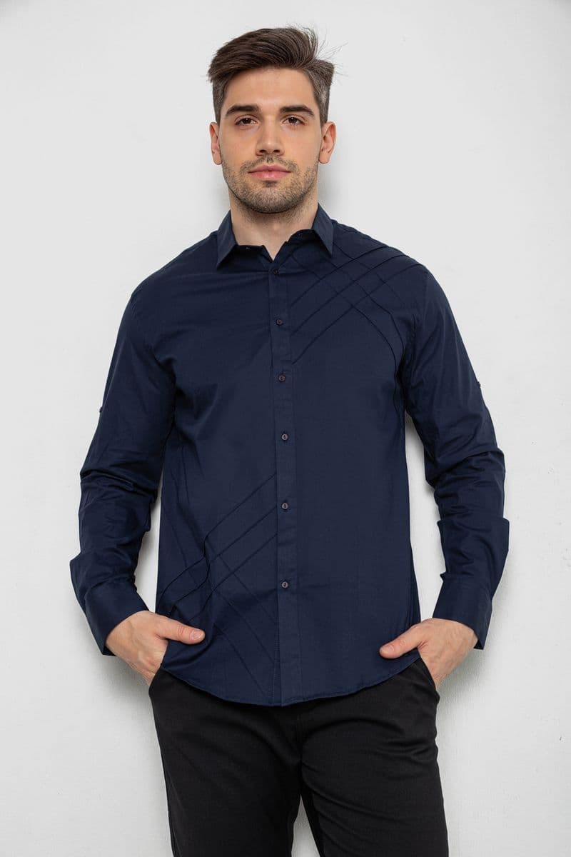 Сорочка чоловіча однотонна, колір синій, 214R7466-1 - зображення 1