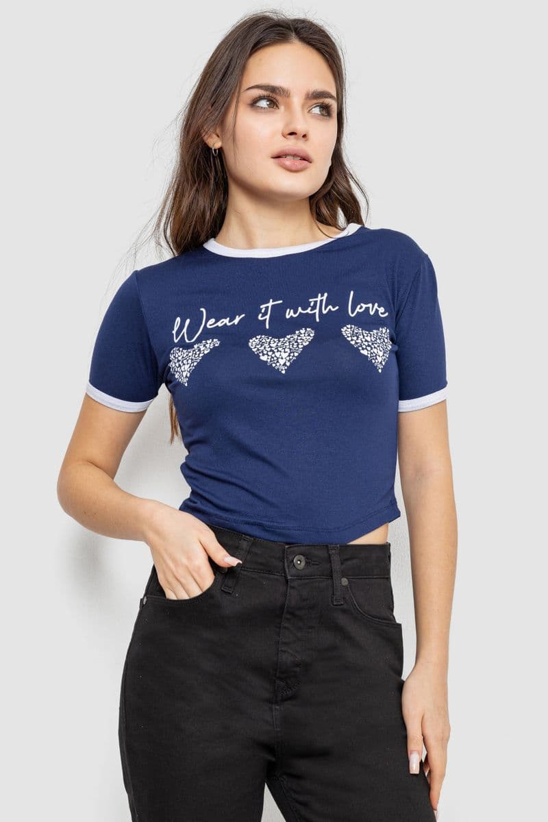 Футболка-топ жіноча з принтом, колір синій, 244R504 - зображення 1
