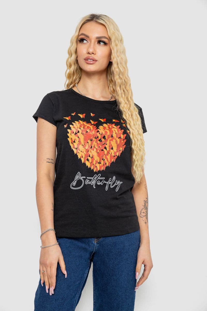 Футболка жіноча з принтом, колір чорний, 244R2204 - зображення 1