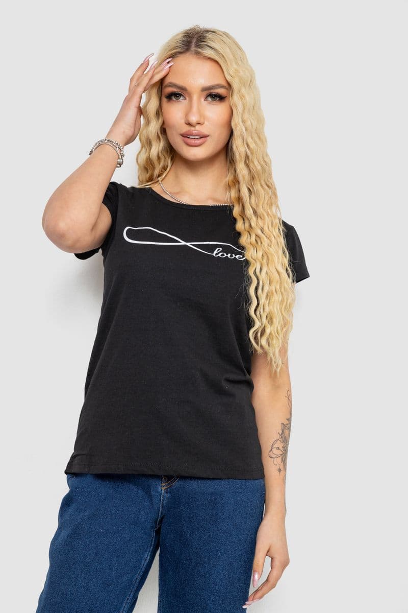 Футболка жіноча з принтом, колір чорний, 244R2207 - зображення 1