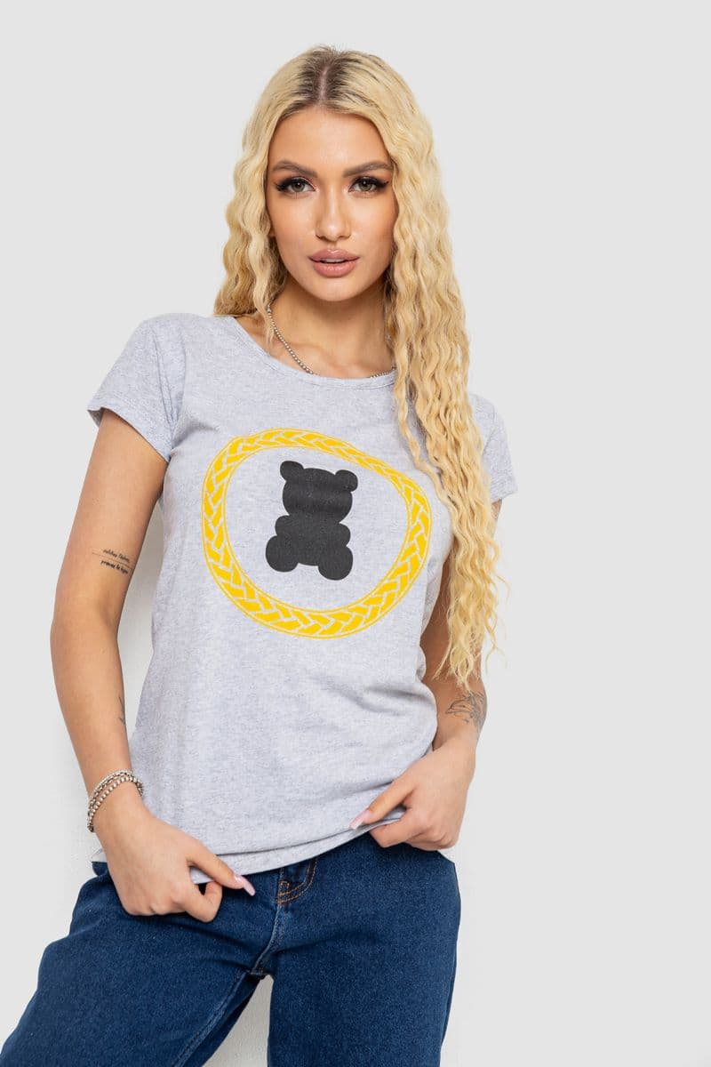 Футболка жіноча з принтом, колір сірий, 244R2216 - зображення 1
