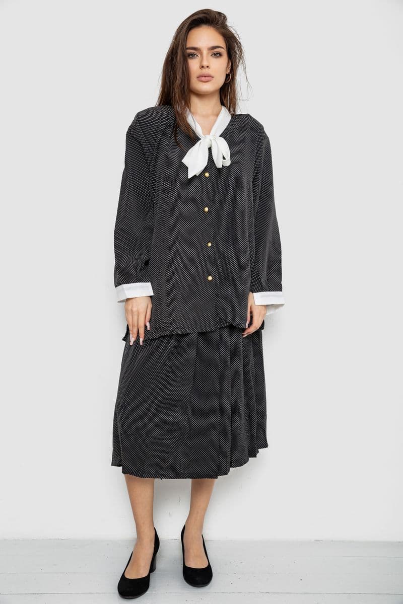 Костюм жіночий класичний у горох, колір чорно-білий, 167R3002 - зображення 1