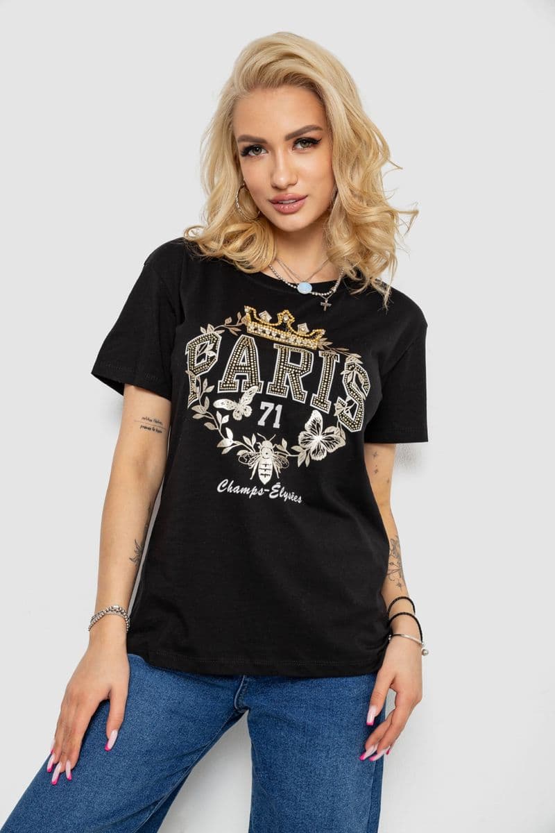 Футболка жіноча, колір чорний, 244R4585 - зображення 1