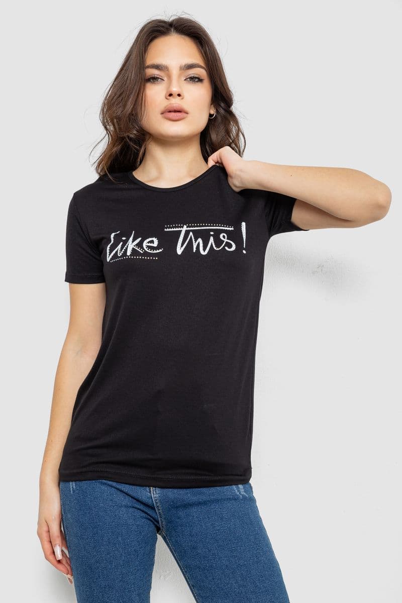 Футболка жіноча з принтом, колір чорний, 244R501 - зображення 1