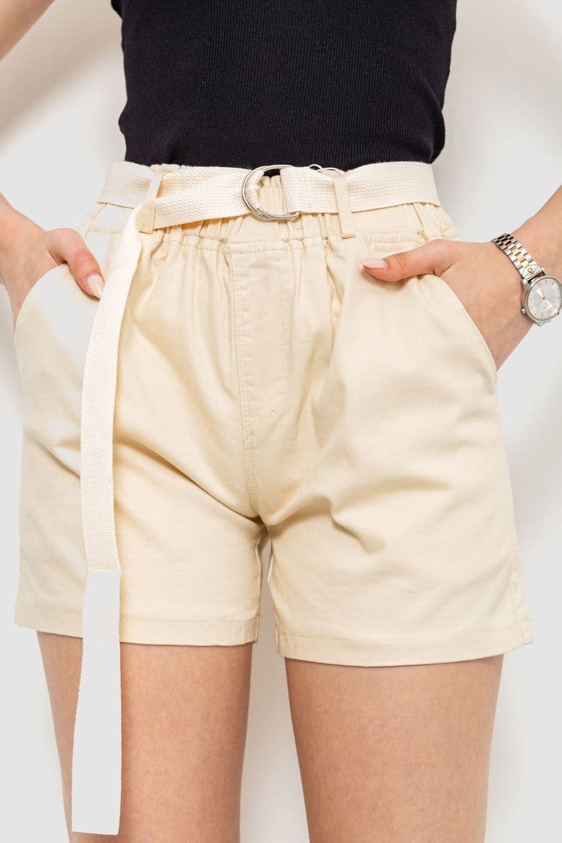 Шорти жіночі з ременем, колір світло-бежевий, 214R639 - зображення 1