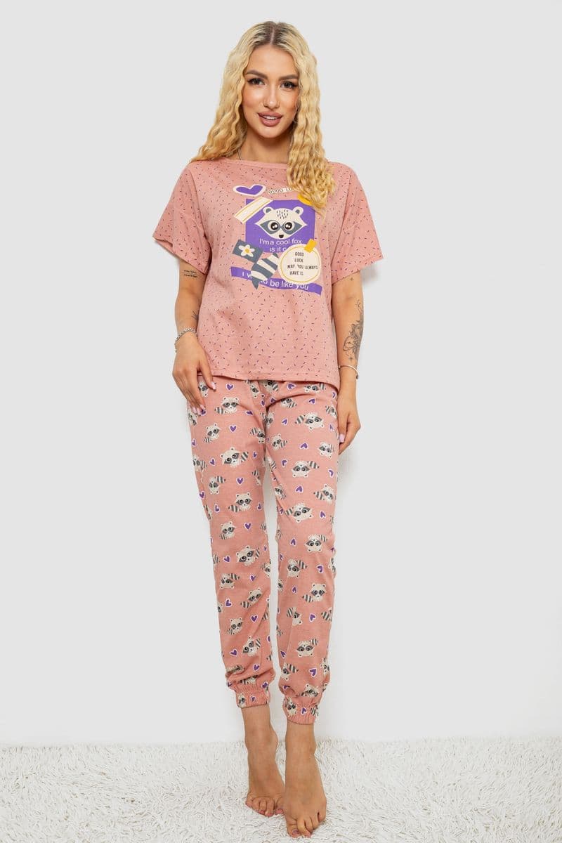 Піжама жіноча з принтом, колір пудровий, 243R15249 - зображення 1
