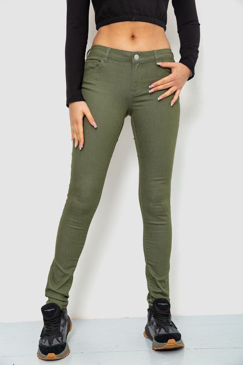 Штани жіночі однотонні, колір хакі, 244R089 - зображення 1