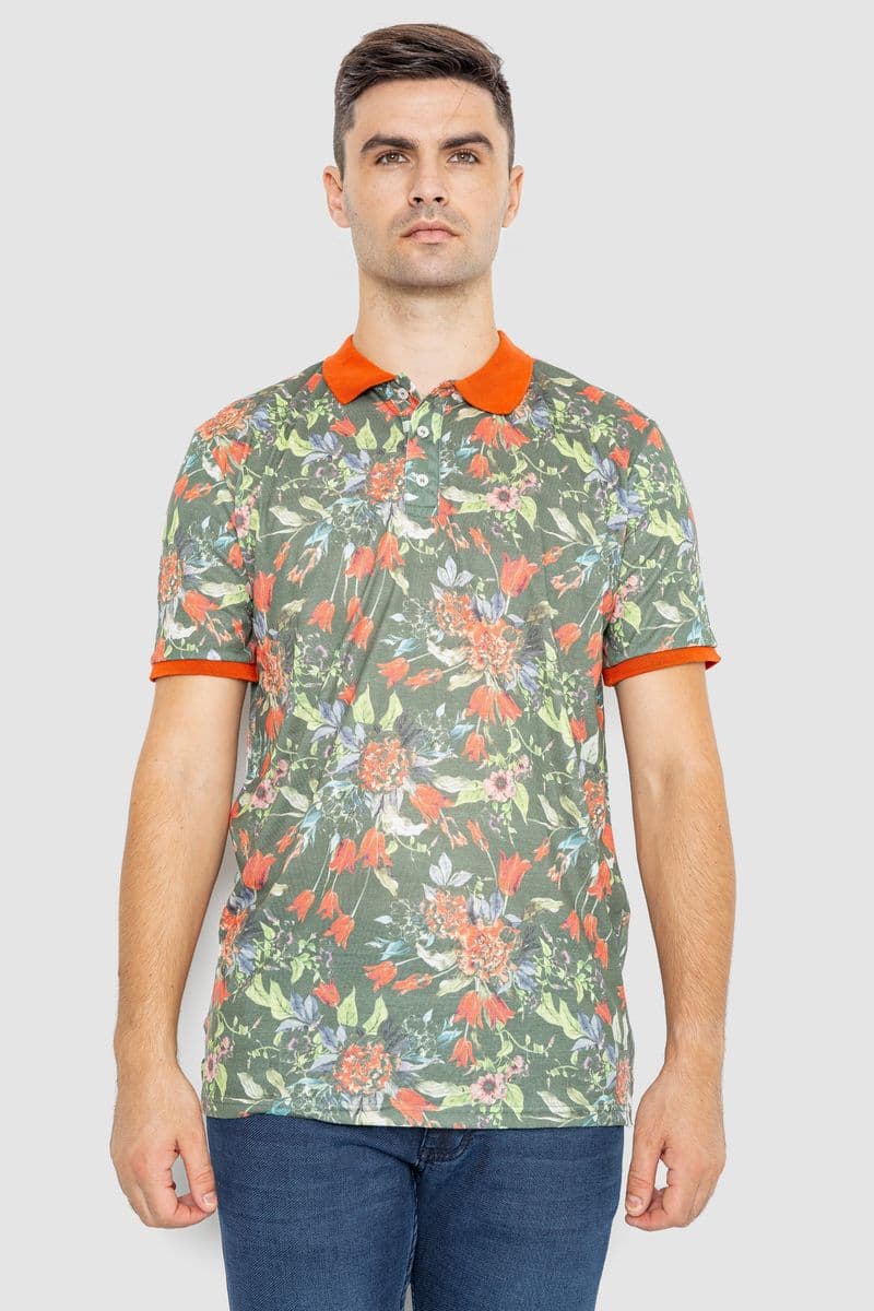 Поло чоловіче з принтом, колір оранжево-зелений, 247R310 - зображення 1