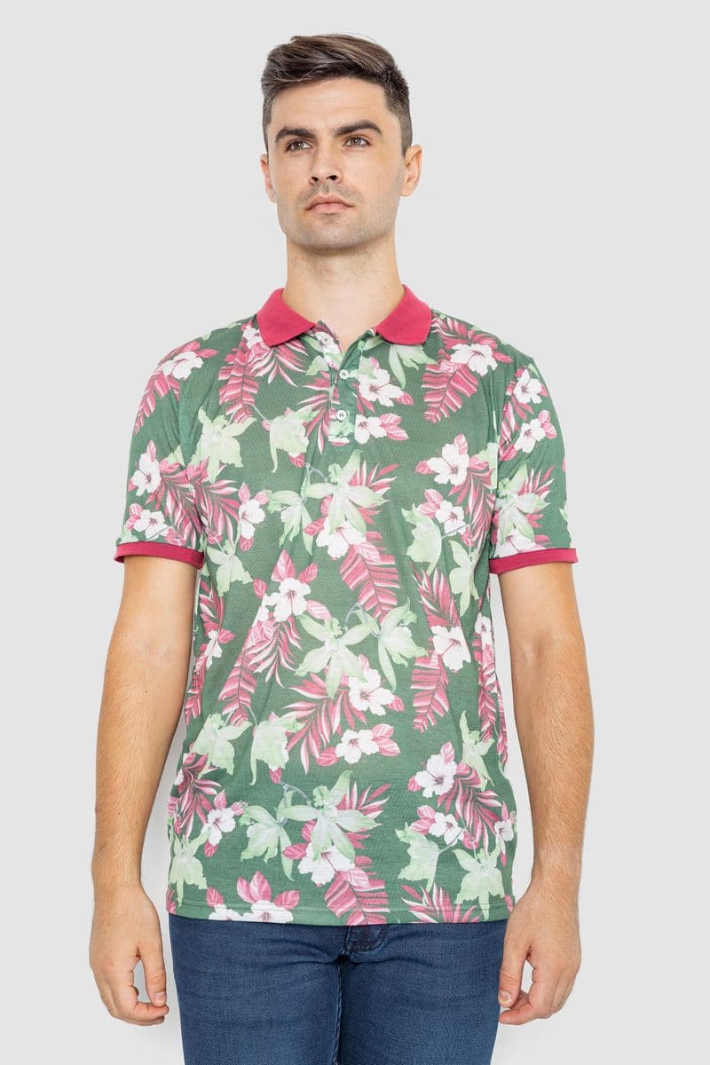 Поло чоловіче з принтом, колір зелено-рожевий, 247R315 - зображення 1
