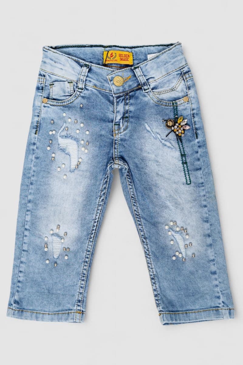 Капрі джинсові для дівчаток, колір темно-блакитний, 247R1604 - зображення 1