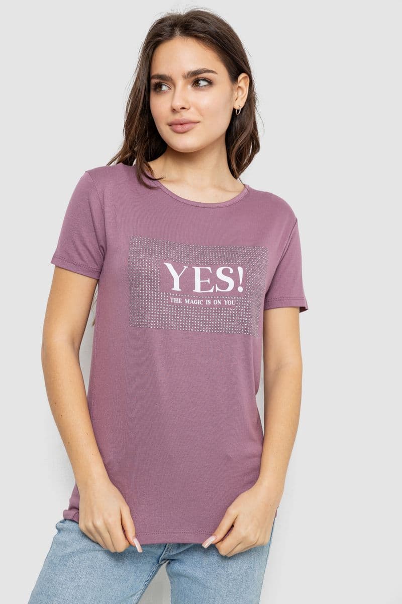 Футболка жіноча з принтом, колір сливовий, 244R507 - зображення 1