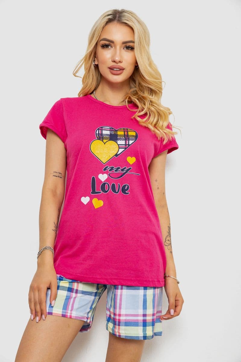 Піжама жіноча з принтом, колір малиновий, 243R3250 - зображення 1