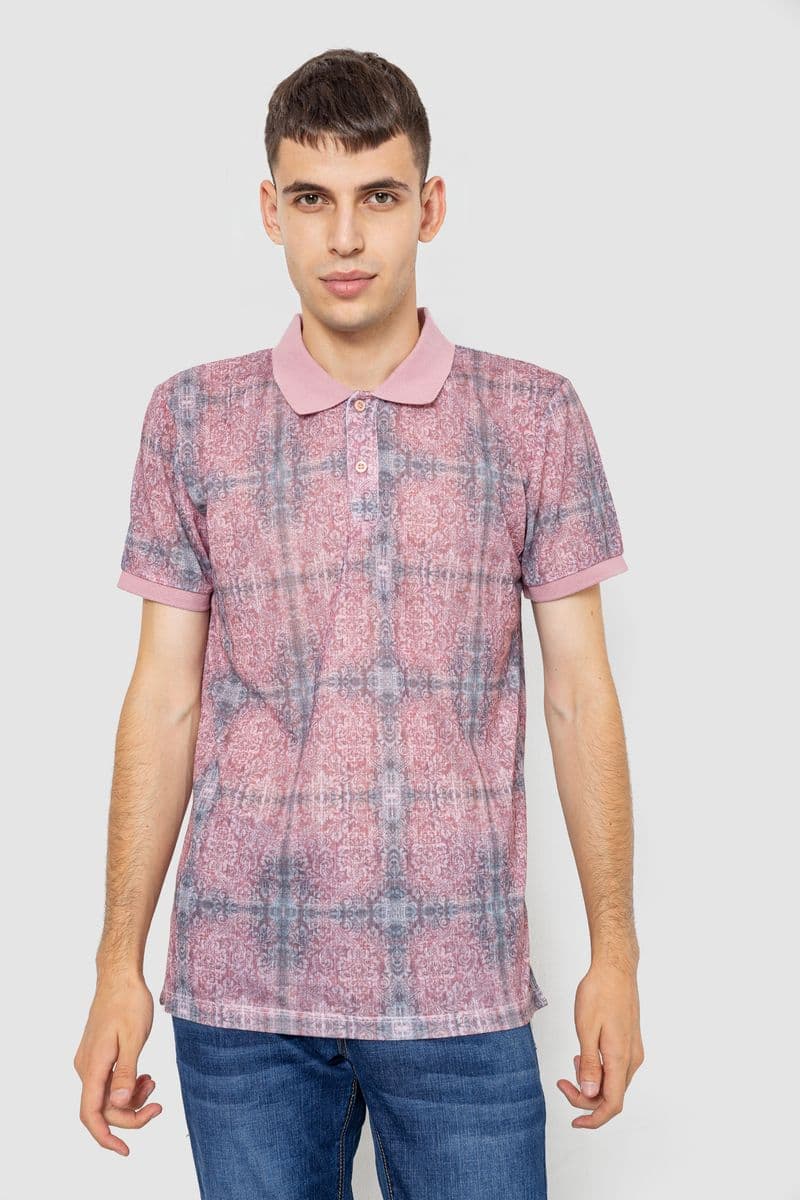 Поло чоловіче з принтом, колір пудрово-сірий, 247R318 - зображення 1