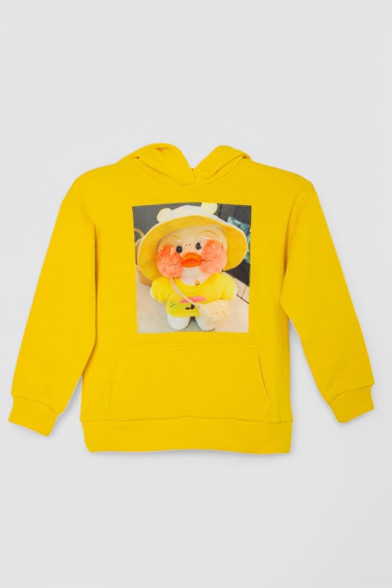 Худі дитячий на флісі з принтом, колір гірчичний, 102R1525 - зображення 1