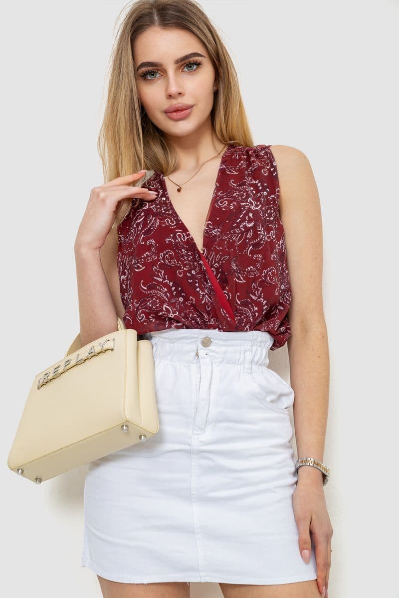 Боді з квітковим принтом, колір бордовий, 244R080 - зображення 1