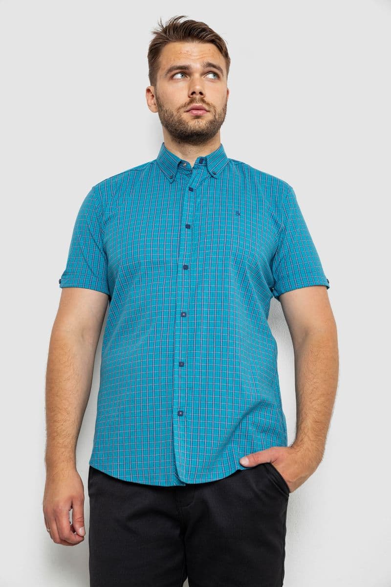 Сорочка чоловіча в клітинку, колір бірюзовий, 214R4564 - зображення 1