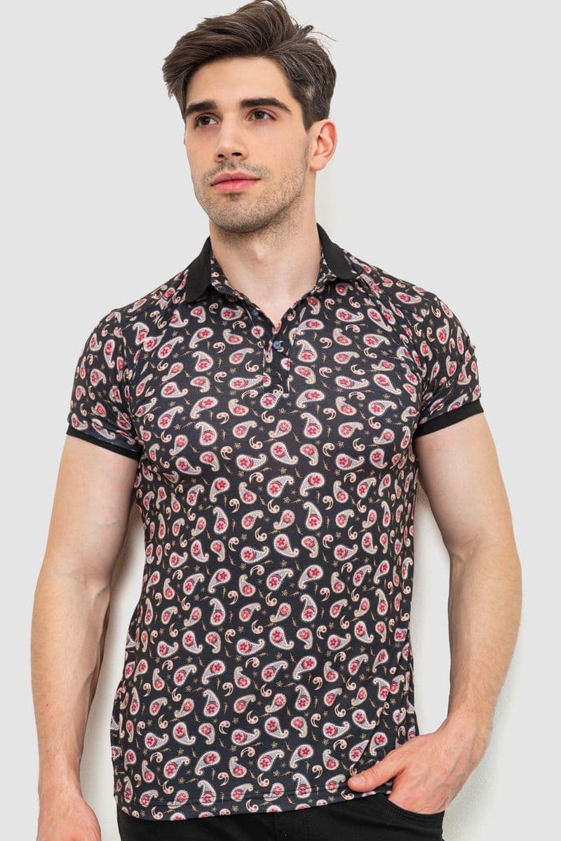 Поло чоловіче з принтом, колір чорний, 214R7003-1 - зображення 1