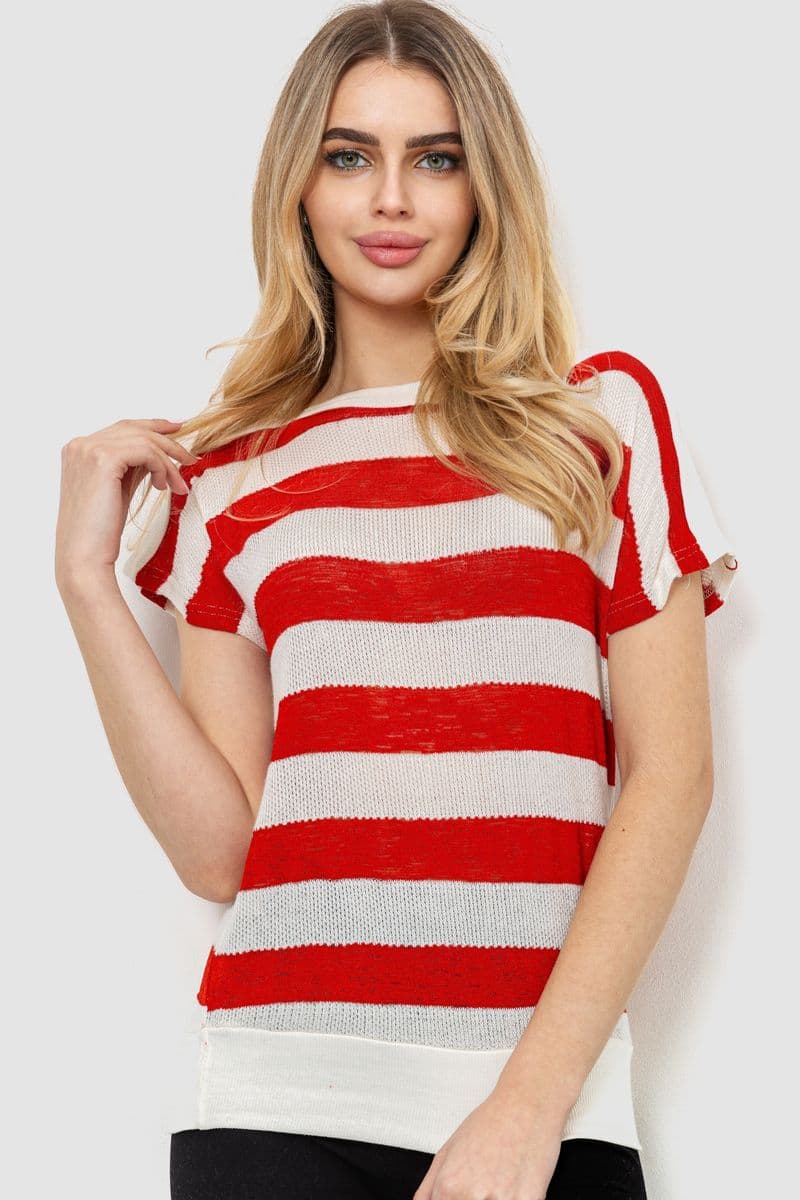 Кофта жіноча в смужку, колір біло-теракотовий, 244R0262 - зображення 1