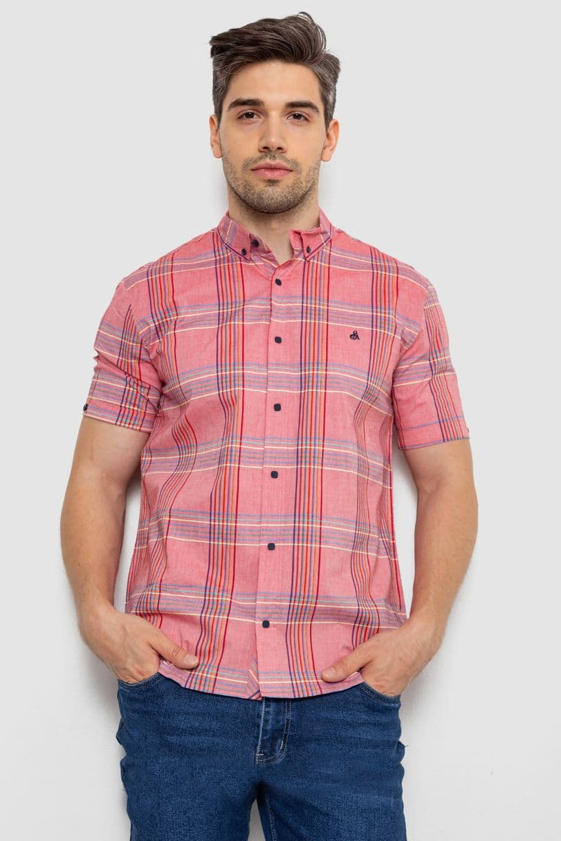 Сорочка чоловіча в клітку, колір кораловий, 214R244564 - зображення 1