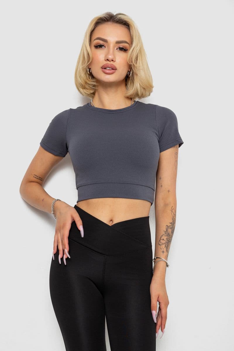Футболка - топ жіноча в рубчик, колір темно-сірий, 238R58210 - зображення 1