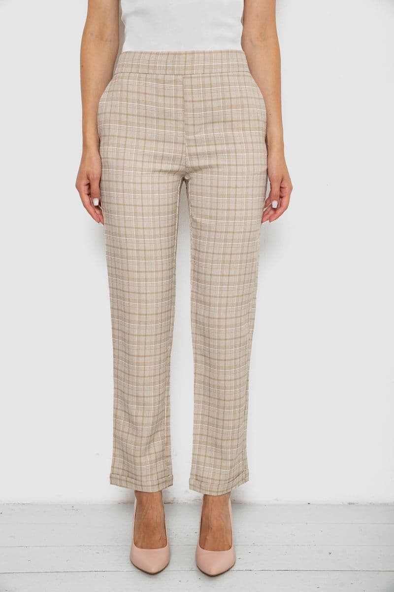Штани жіночі у клітинку, колір бежевий, 238RM94 - зображення 1
