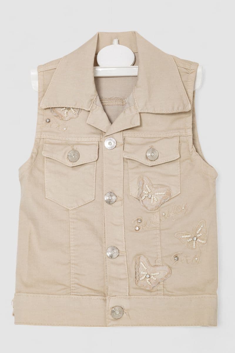 Жилетка дитяча для дівчаток, колір темно-бежевий, візерунок, 247R10028 - зображення 1