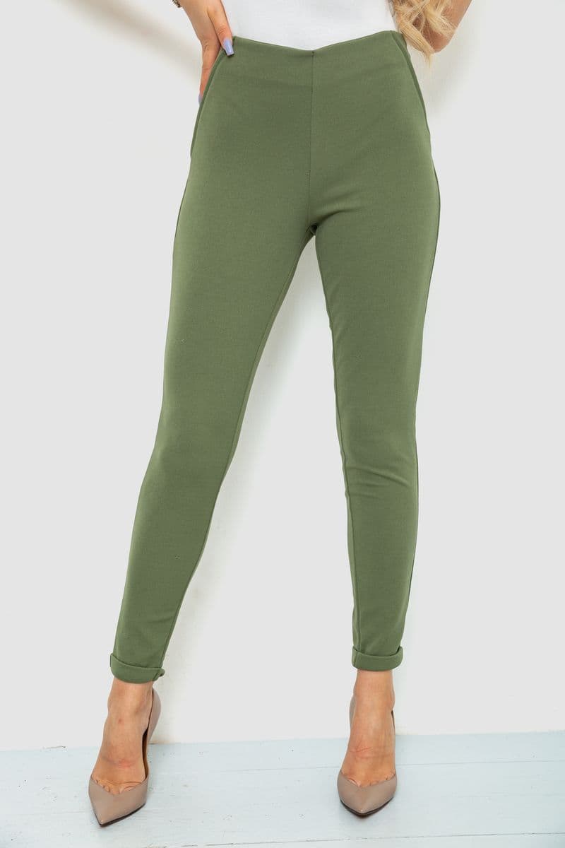 Штани жіночі однотонні, колір темно-оливковий, 244R251 - зображення 1