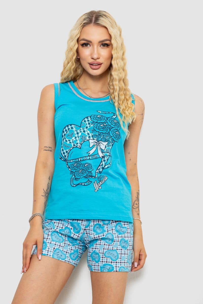 Піжама жіноча, колір бірюзовий, 243R03674 - зображення 1