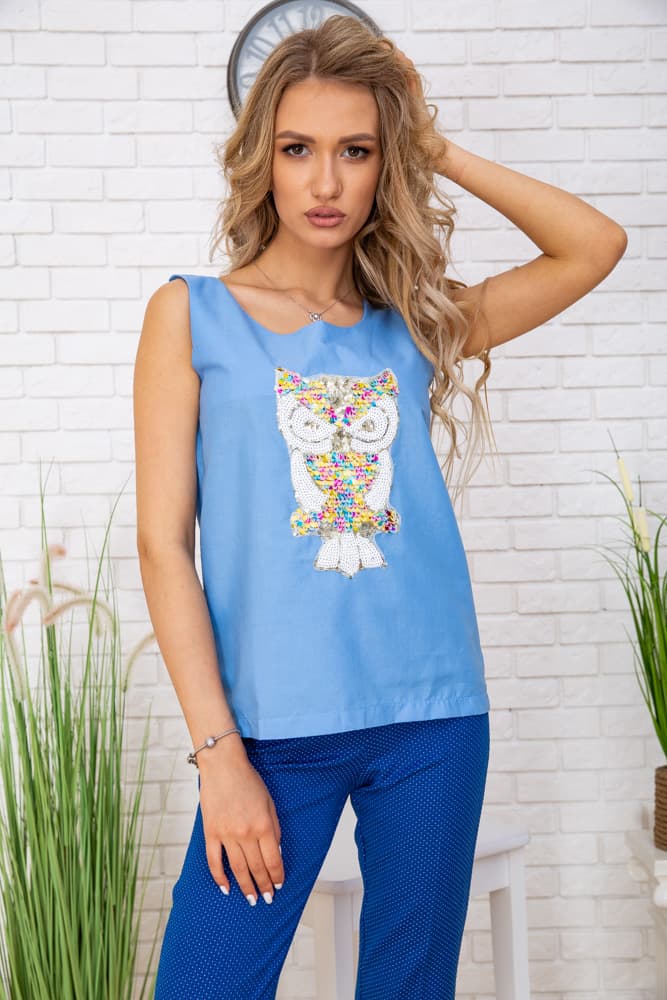 Бавовняна майка, блакитного кольору з пайєтками, 172R203 - зображення 1