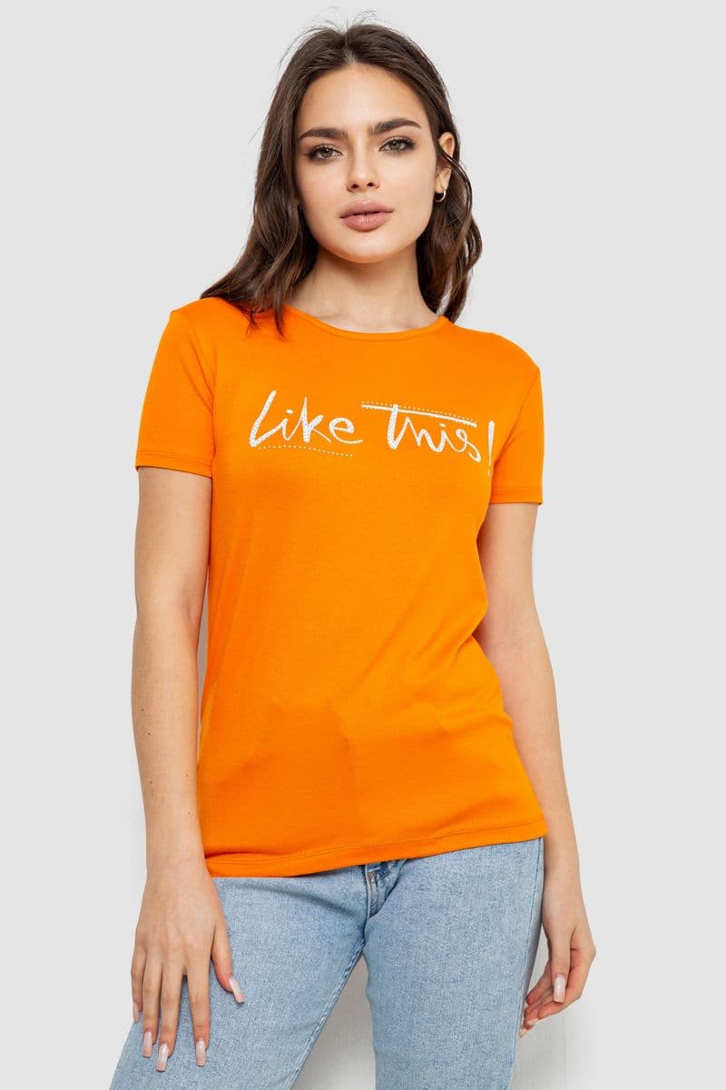 Футболка жіноча з принтом, колір помаранчевий, 244R501 - зображення 1