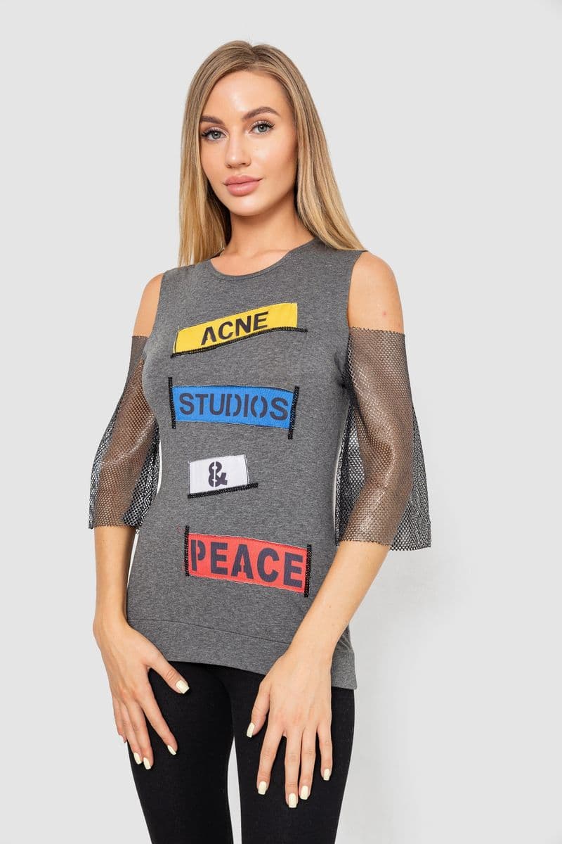 Повсякденна жіноча однотонна футболка, колір сірий, 247R027 - зображення 1