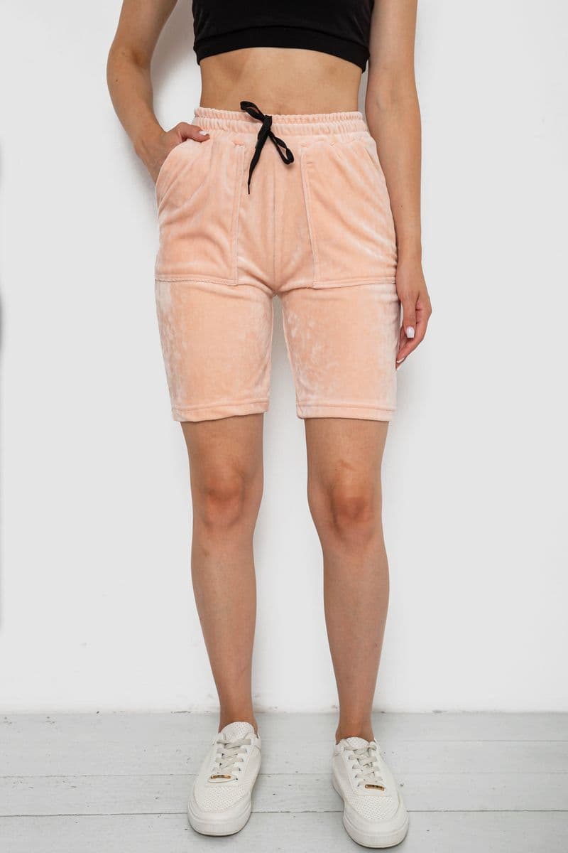Шорти жіночі однотонні велюрові, колір персиковий, 238R58169 - зображення 1