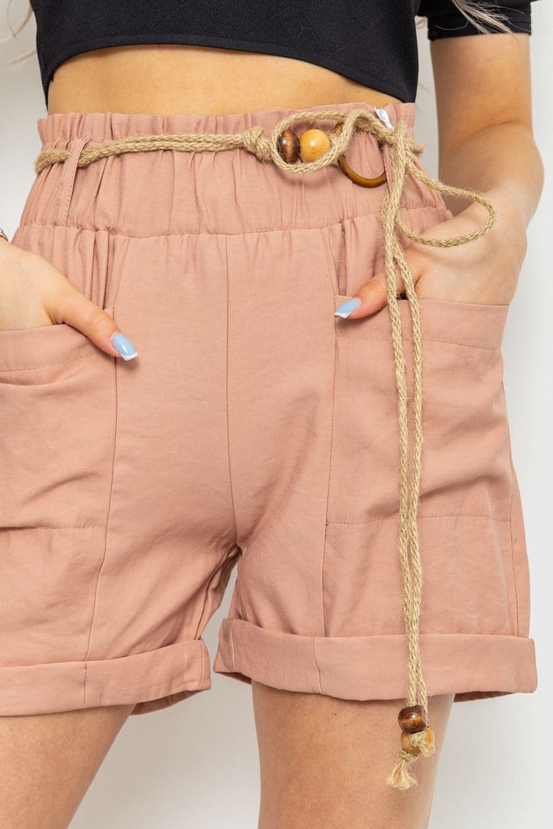 Шорти жіночі з поясом, колір пудровий, 214R1704 - зображення 1