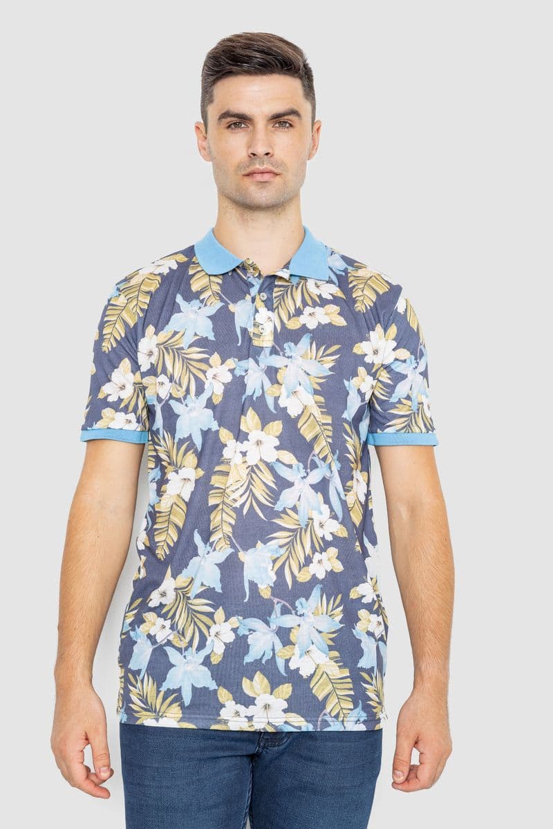 Поло чоловіче з принтом, колір сіро-блакитний, 247R315 - зображення 1