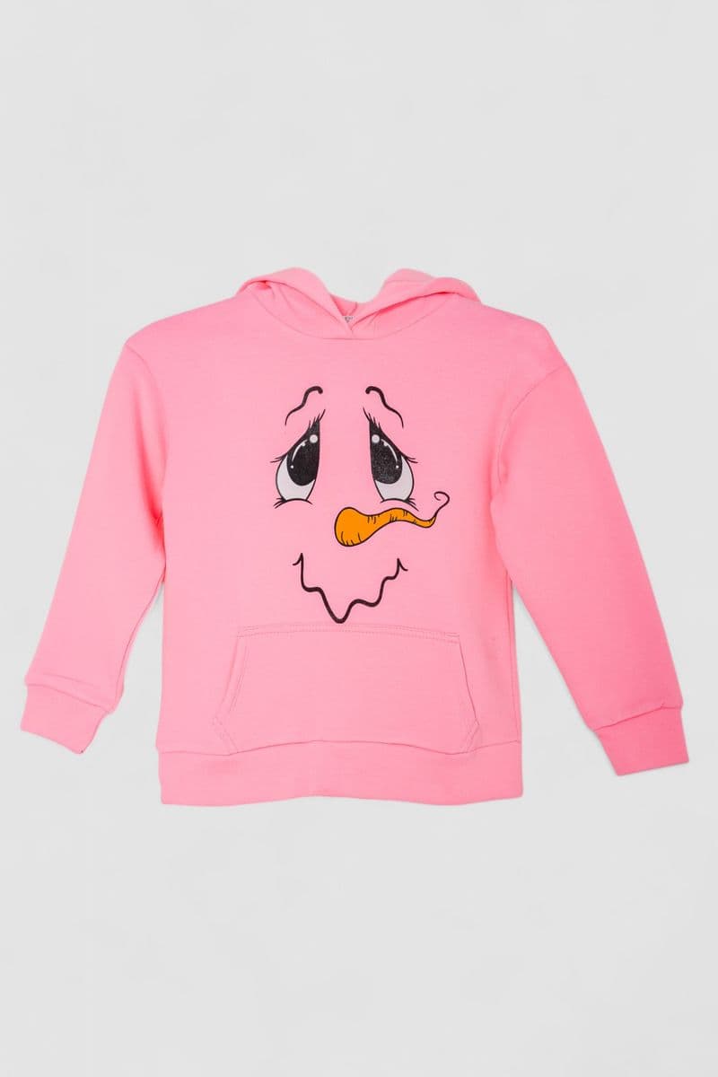 Худі дитячий на флісі з принтом Сніговик, колір рожевий, 102R1517 - зображення 1