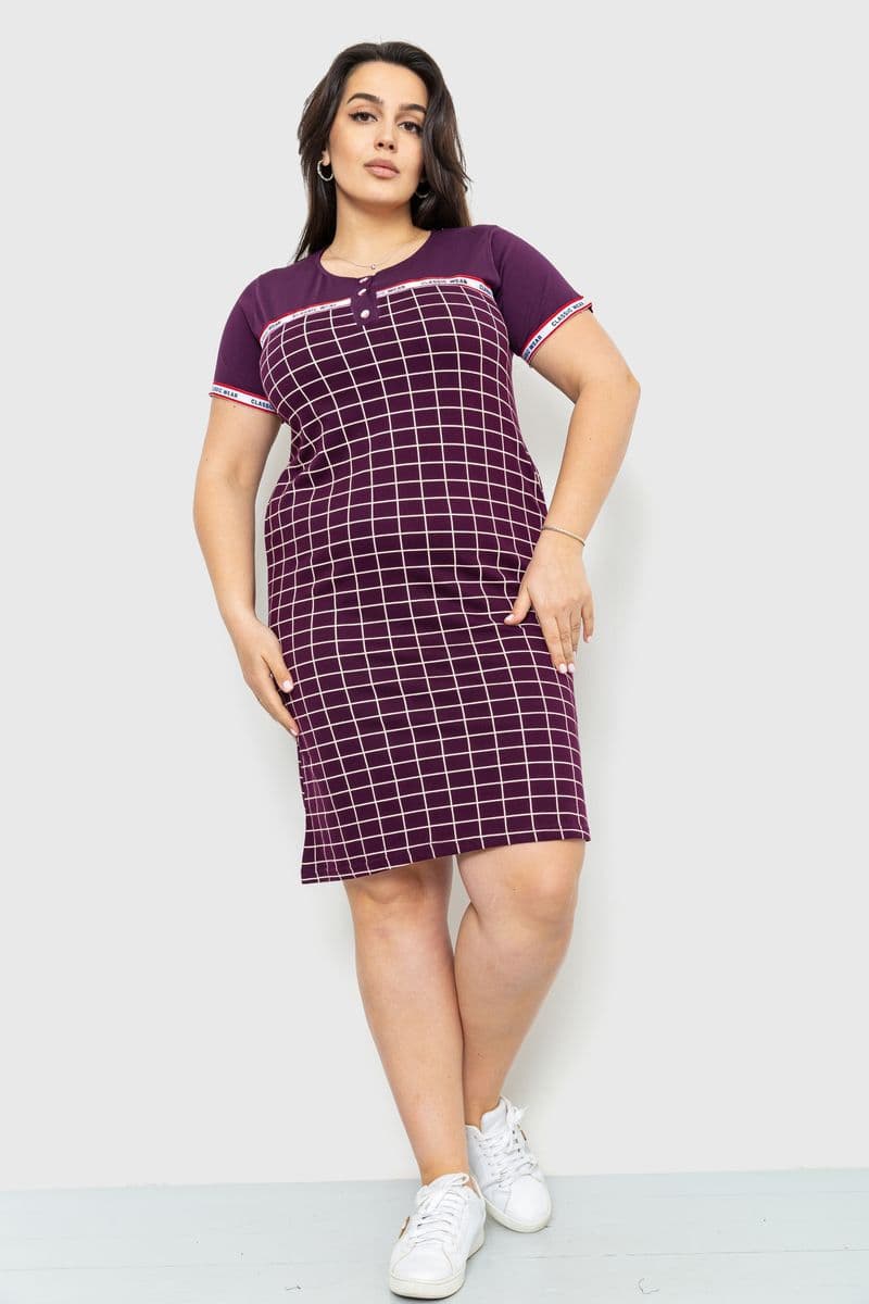Сукня в клітку повсякденна, колір темно-фіолетовий, 231R6404 - зображення 1