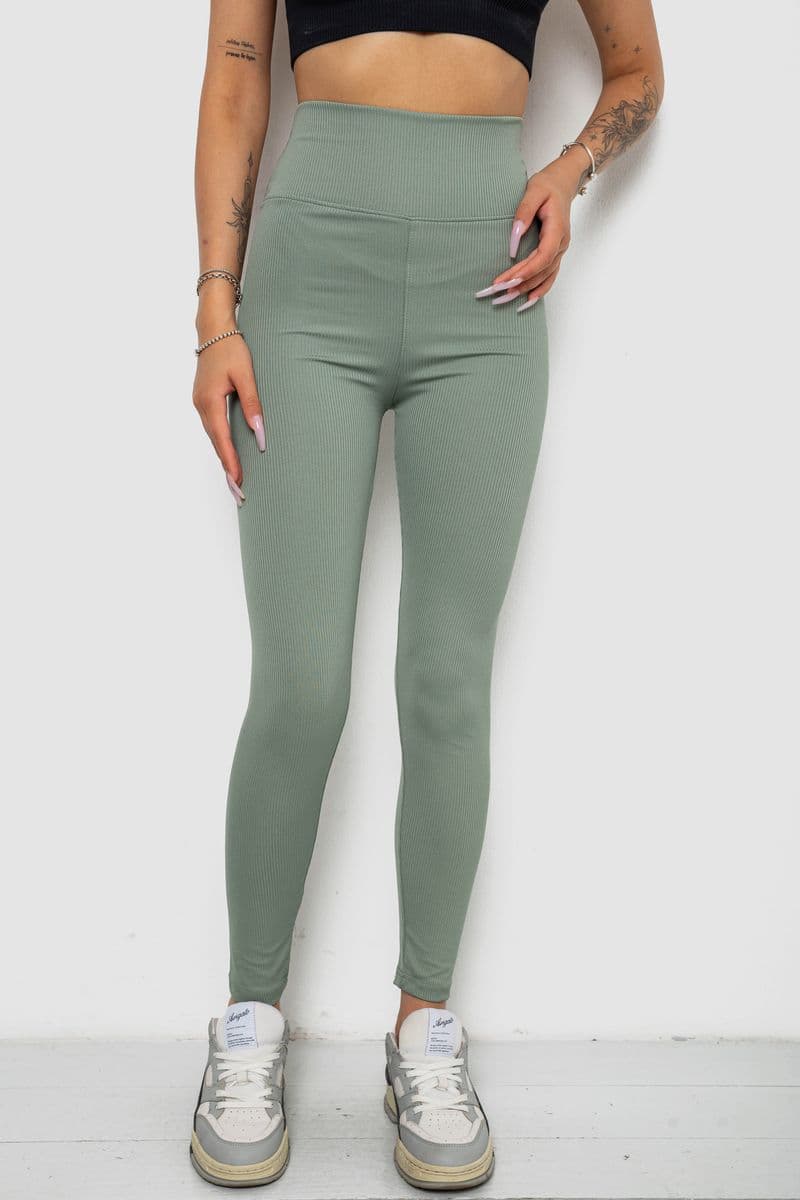 Лосини однотонні в рубчик, колір оливковий, 238R606-1 - зображення 1