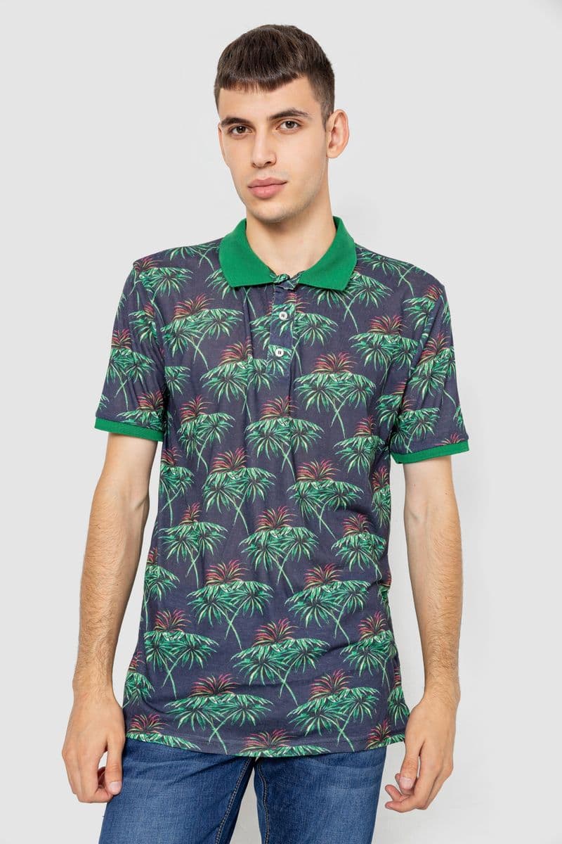 Поло чоловіче з принтом, колір зелено-синій, 247R309 - зображення 1