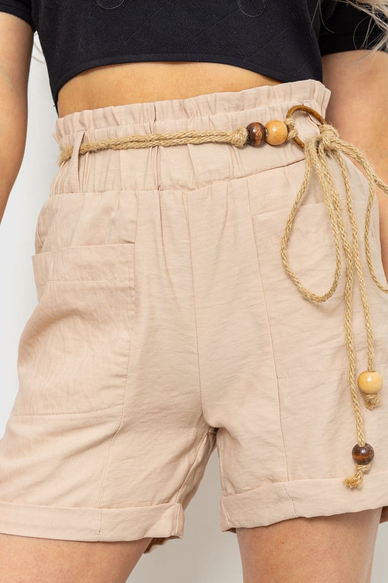 Шорти жіночі з поясом, колір бежевий, 214R1704 - зображення 1